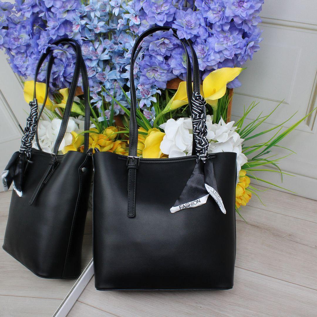 Невелика жіноча сумка з хусткою класична жіноча чорна екошкіра