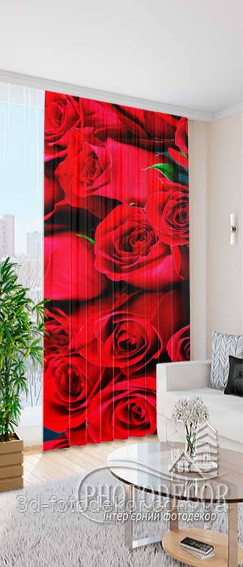 Фото Штора з Червоними трояндами, висота - 2,60м, ширина - 1,0м, тасьма, блекаут