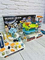 Дитячий великий автотрек "Космічна станція" 2в1 ігровий трек з автоматичним підйомником машинками підсвічуванням