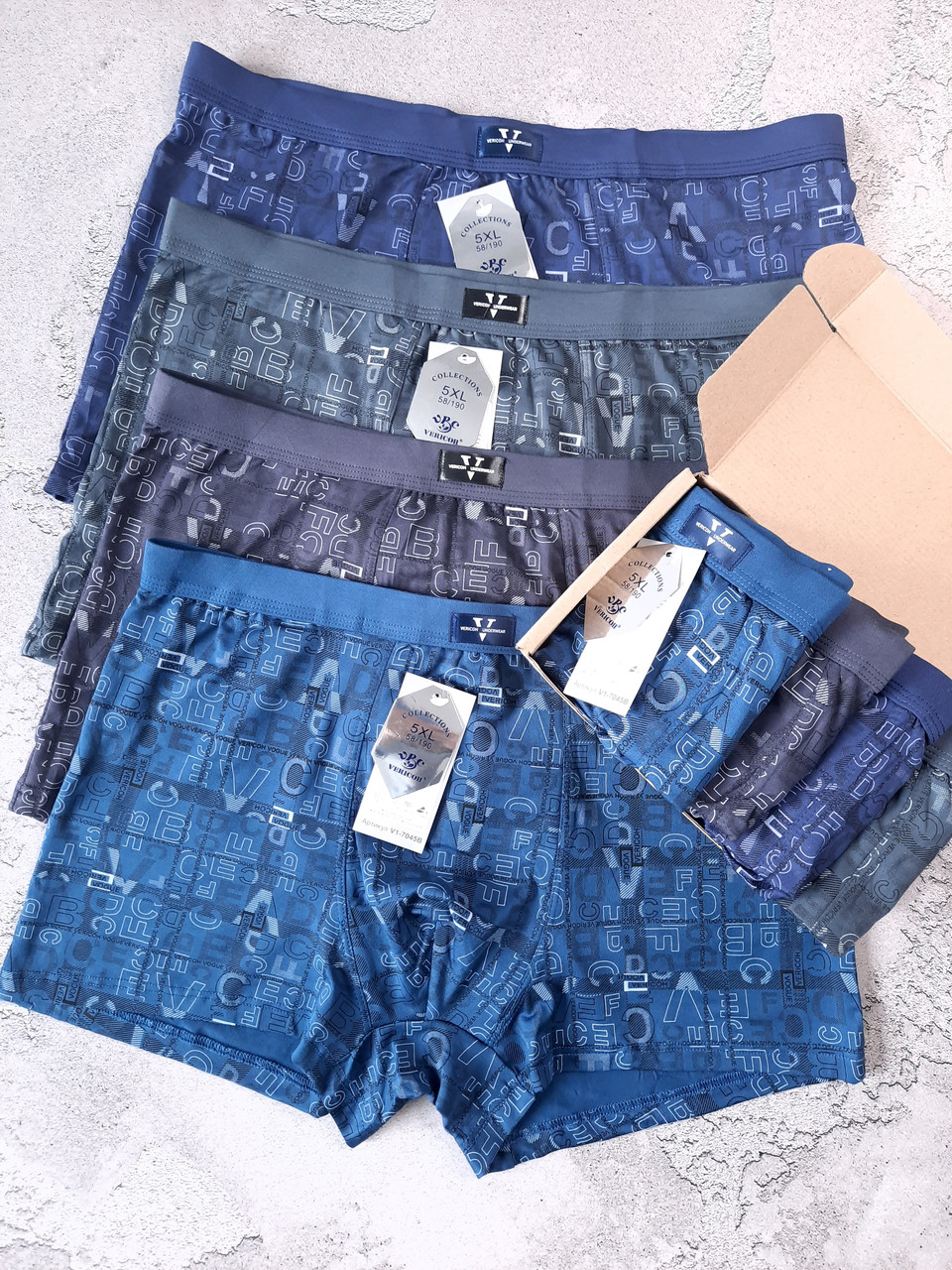 Чоловічі труси боксери від 5XL до 7XL  розміри великі набір 4шт VERICOH батал  чоловіча білизна, фото 1