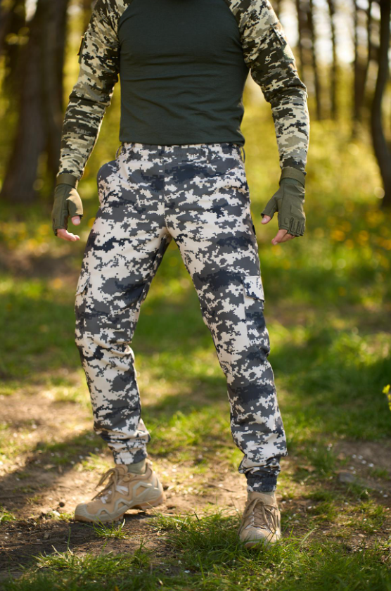 Чоловічі армійські камуфляжні штани карго зелені на гумці з кишенями для військових, фото 1