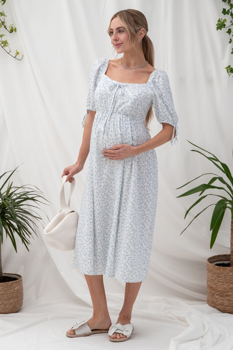 Ніжна сукня для вагітних та годування груддю з віскози Briella розмір S (44) Юла Мама Білий з блакитним, фото 1