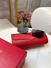 Жіночі прямокутні чорні сонцезахисні окуляри Cartier Panthere de Cartier з пантерою карт'є, фото 3