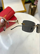 Жіночі прямокутні чорні сонцезахисні окуляри Cartier Panthere de Cartier з пантерою карт'є, фото 5