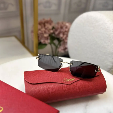 Жіночі прямокутні чорні сонцезахисні окуляри Cartier Panthere de Cartier з пантерою карт'є, фото 1