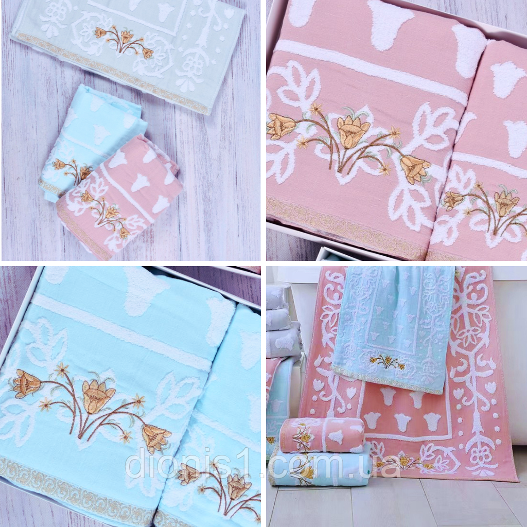 Банний рушник льон махра 70х140 6 шт. в упаковці 100% бавовна, фото 1