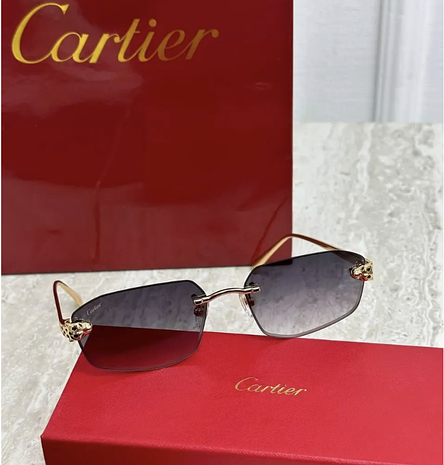 Жіночі сині сонцезахисні окуляри Cartier Eyewear Tiger CT0433S-002 55 золота оправа, фото 1