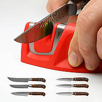 Точило для ножів із керамічними ножами та лезами з карбіду 9.5х5 см Червоний