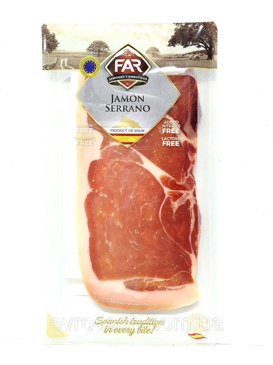 Хамон Серрано нарізка FAR Jamon Serrano, 100г ( ящик 20 шт )