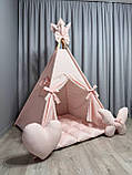 Вігвам Ніжно рожевий 7 БОНБОН з Кошиком Повний комплект, вігвам дитячий, вігвам для дівчинки, вігвам для дітей, дитяча палатка, фото 5