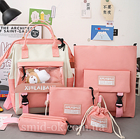 Шкільний підлітковий комплект 5 в1 чорний для дівчинки 3-12 класу стиль Preppy: рюкзак, 3 значки, 2 брелока.