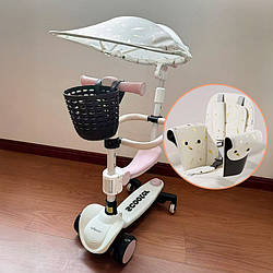 Дитячий самокат-трансформер 5в1 Lumpurini Veturio Pro розовий з причіпним сидінням, бортиком, батьківською ручкою. Прогулянковий