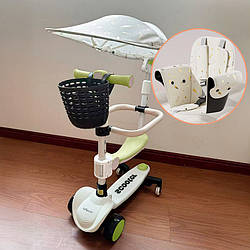 Дитячий самокат-трансформер 5в1 Lumpurini Veturio Pro зелений з причіпним сидінням, бортиком, батьківською ручкою. Прогулянковий