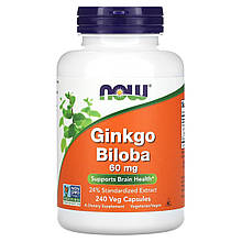 Гінкго білоба, Ginkgo Biloba, Now Foods, 60 мг, 240 вегетаріанських капсул