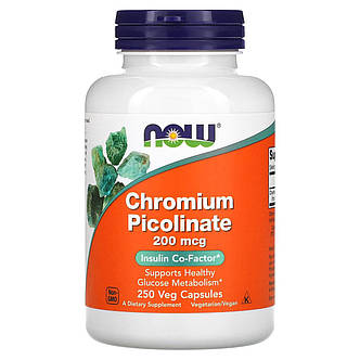 Хром піколінат, Chromium Picolinate, Now Foods, 200 мкг, 250 капсул, фото 1