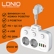 Мережевий фільтр подовжувач розгалужувач LDNIO 2 розетки 3 USB 1 Type-C QC PD з вимикачами SE2435