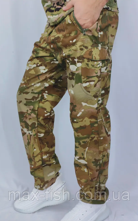 Тактичні штани COMMANDER Multicam Softshell мультикам демісезонні на флісі розмір L