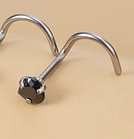 Пірсинг, сережок для носа, нострилу з чорним кристалом, форма твіст, фото 3