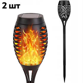 Cадовий світильник факел на сонячній батареї з ефектом вогню 50 см (2 шт) (8153)