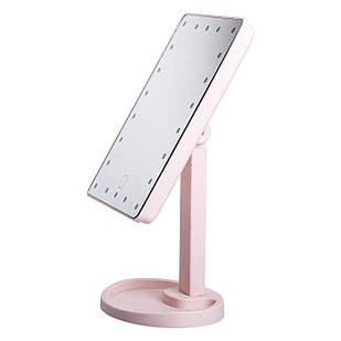 Настільне дзеркало з підсвічуванням 22 LED для макіяжу 21х16 см прямокутне на ніжці USB Рожеве HP-10-4AP