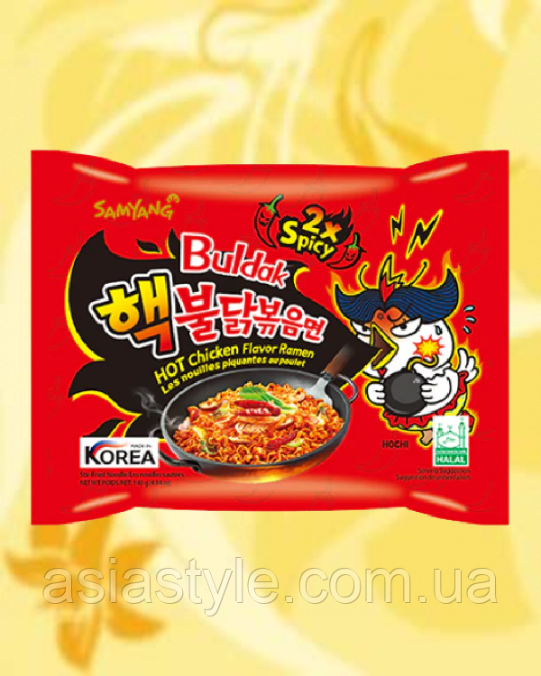 Локшина Buldak 2*spicy, Локшина Buldak 2*spicy, Buldak noodles 2*spicy, Samyang, Певденна Корея, Ч