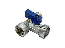 Кран прохідний 1/2 x3/4 x1/2 синя ручка ТМ Reiger