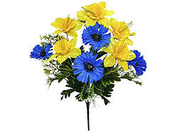 Букет штучних квітів волошки з нарцисами h-52см 10 бут. атлас серія Україна арт.J4230-10 ТМ КИТАЙ