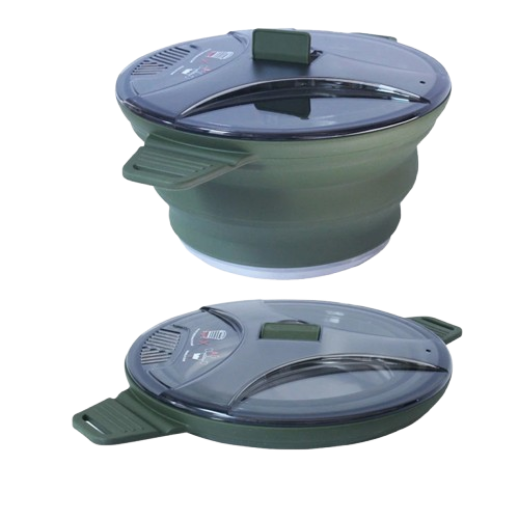 Туристичний посуд для кемпінгу складна силіконова каструля з кришкою для зливу сталеве дно Зелений