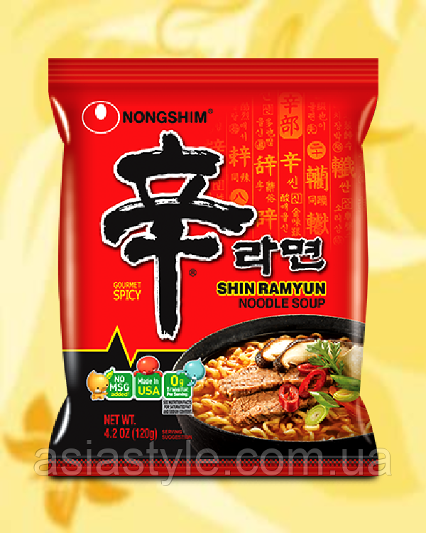 Локшина Shin Ramyun, Лапша Shin Ramyun, Shin Ramyun Noodle Soup, Nongshim, 120г – Південна Корея, Ч