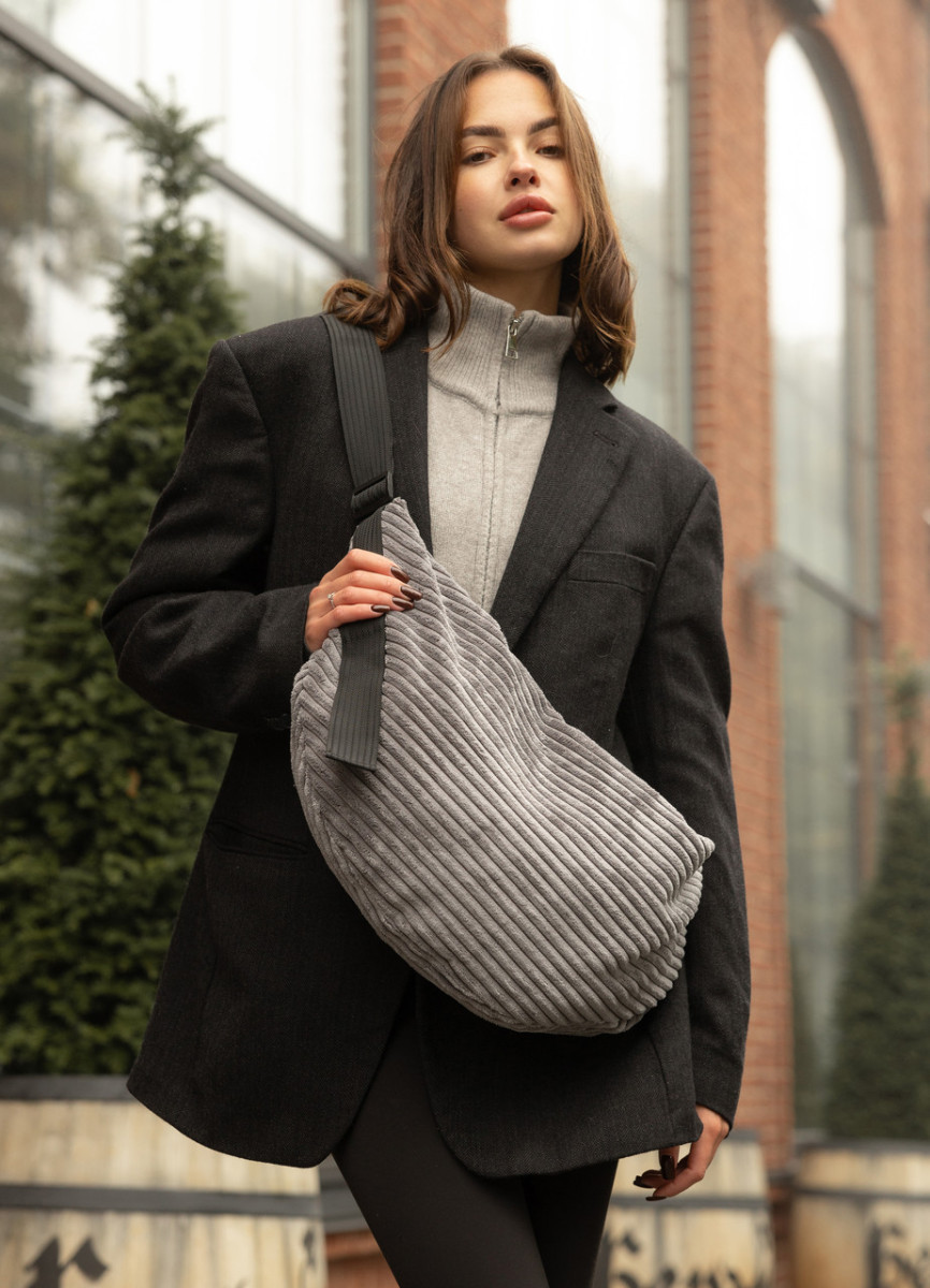 Жіноча сумка високої якості українського виробництва ХОБО - сумка-мішок - - тканева графітова 5062457, фото 1