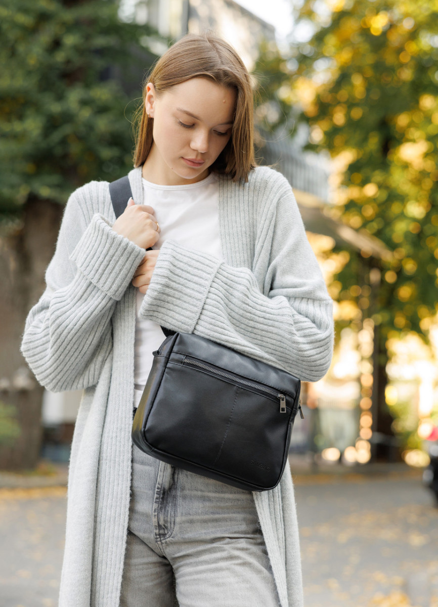 Сумка месенджер чорна з шкіри жіноча 5062674