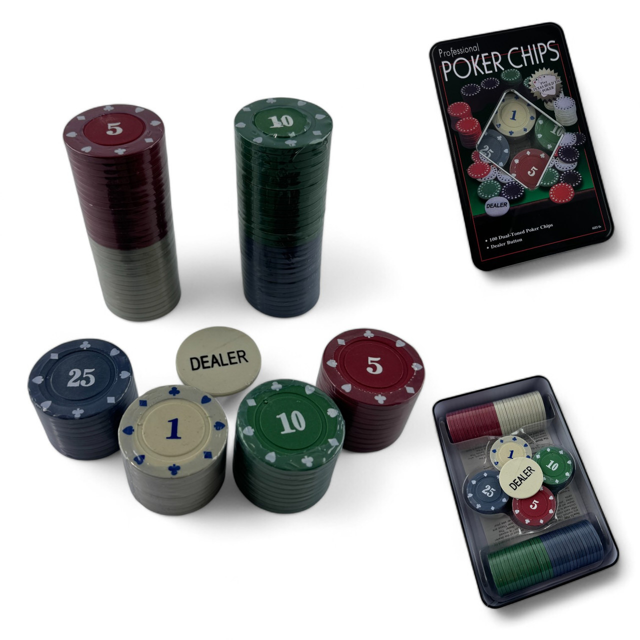 Набір покерних фішок у металевому кейсі, 100 шт з фішкою дилера, фото 1