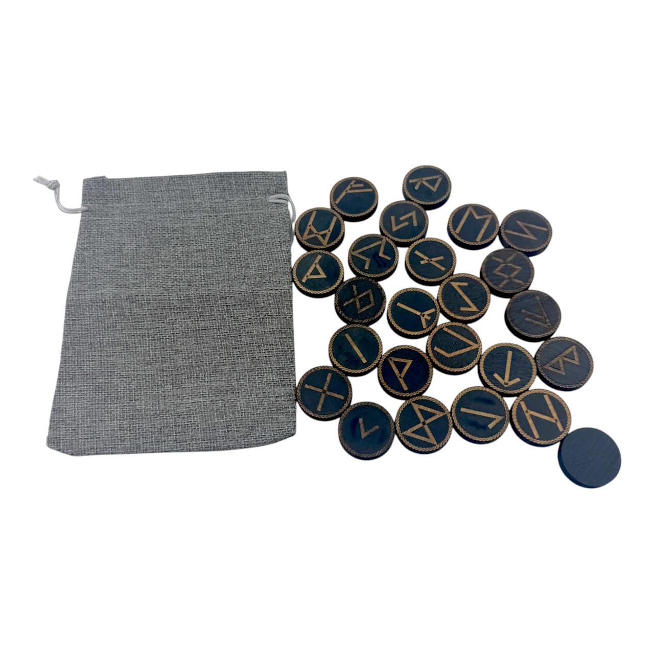 Руни "Скандинавські" з вільхи у мішечку, 25 штук, темні, Ø 3,1 см, фото 1