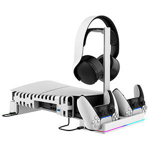 Док-станція IPega Charge stand for PS5 Slim Disc / Digital (PS5 edge controller compatible) |RGB, Fan, USB 3.0| white (PG-P5S039)