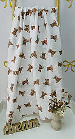 Велика двошарова муслінова пелюшка 100% бавовняна для малюків 100 х 135 см Lari Бежеві ведмедики