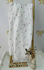 Велика двошарова муслінова пелюшка 100% бавовняна для малюків 100 х 135 см Lari білий з бежевим