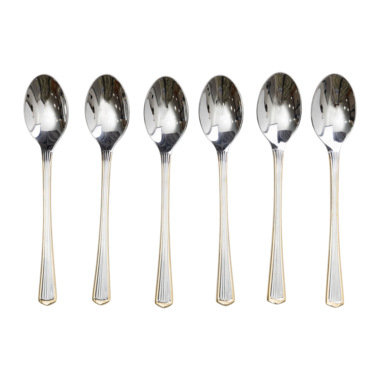 Набір чайних ложок 6 штук ложки для чаю з нержавіючої сталі 15.3 см Срібло із золотим обрамленням Lugi, фото 1