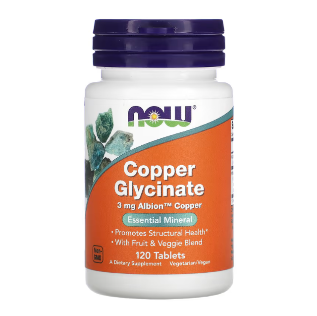 Гліцинат міді 3 мг Copper Glycinate NOW Foods120 таблеток, фото 1