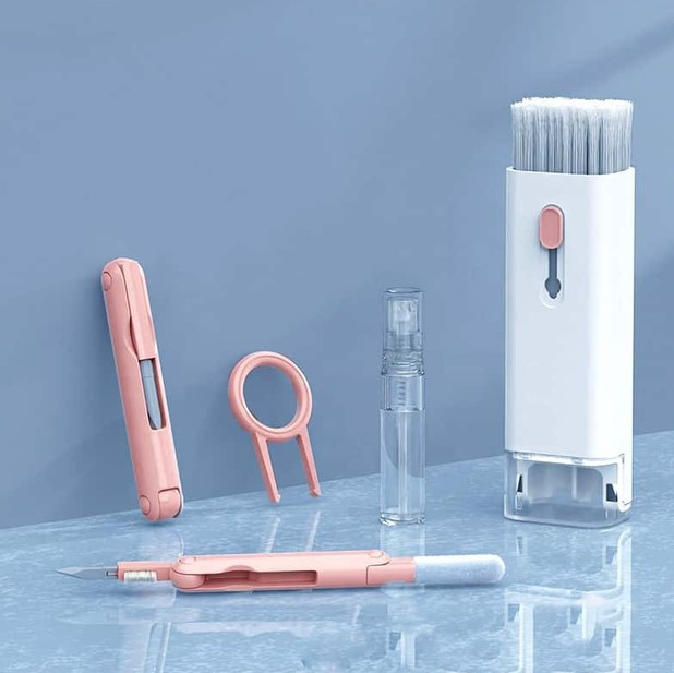 Набір для чищення клавіатури та гаджетів 7в1 CleaningTools рожевий, фото 1