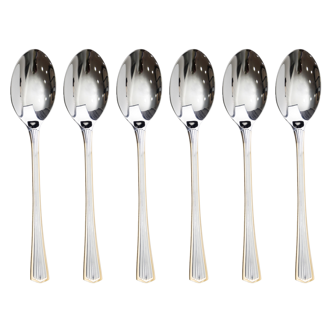 Набір столових ложок 6 штук ножі з нержавіючої сталі набір ложок 20.7 см Срібло із золотим обрамленням Lugi, фото 1