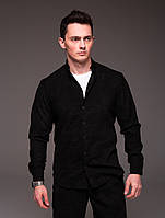 Мужская черная рубашка "Modern" вельвет с длинным рукавом