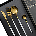 Набір столових приборів 24 предмети столовий набір на 6 персон Золотистий з білим Lugi, фото 2