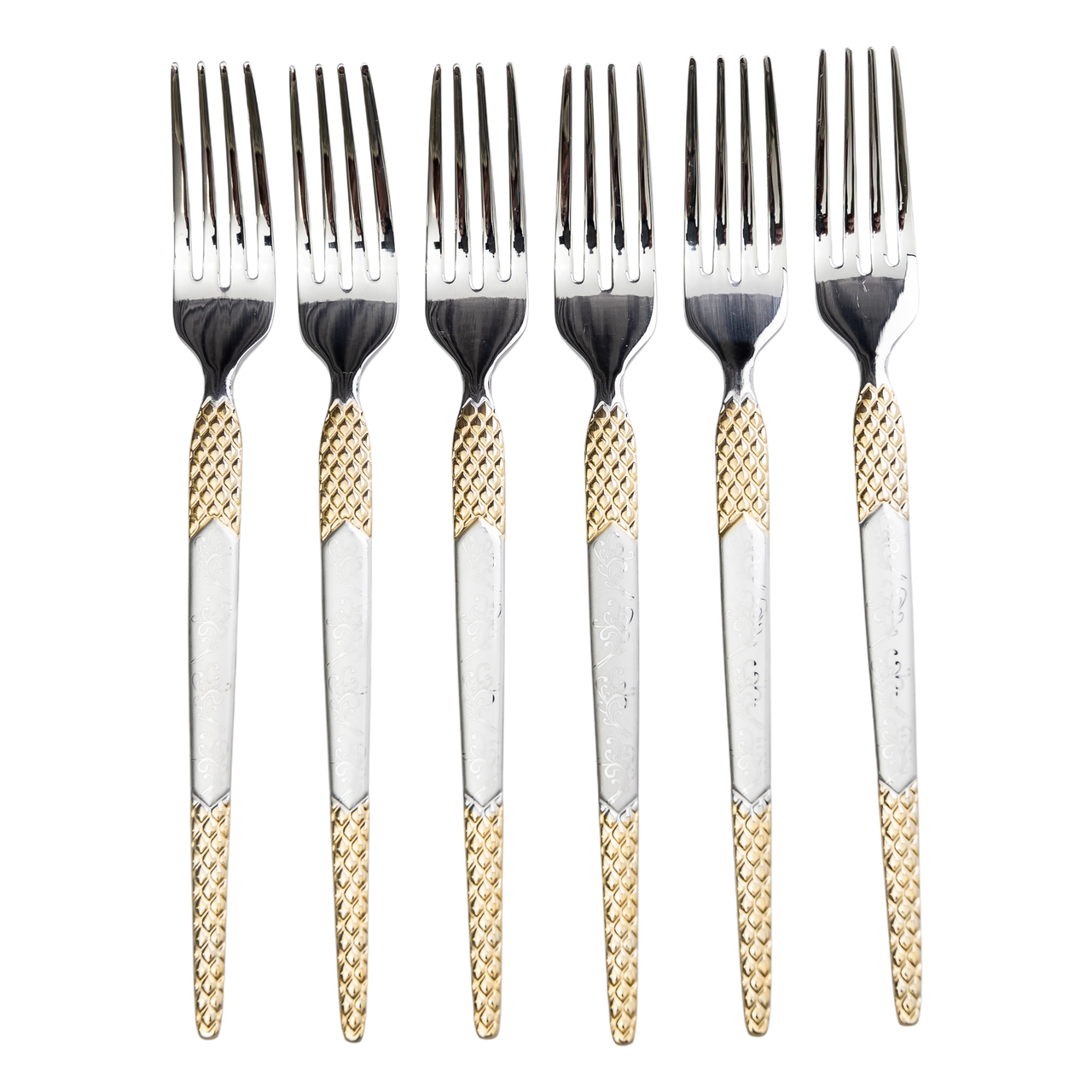 Набір десертних виделок 6 штук виделки десертні з нержавіючої сталі 15.5 см Срібло з золотом Lugi, фото 1