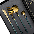 Набір столових приборів 24 предмети столовий набір на 6 персон Золотистий з зеленим Lugi, фото 2