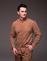 Мужская коричневая рубашка "Modern" вельвет с длинным рукавом