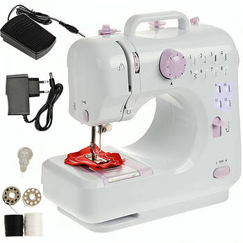 Швейна машинка 12в1 з оверлоком та педаллю + котушки 2шт, FHSM-505 / Портативна міні швейна машинка