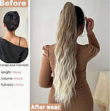 Хвіст-шиньйон хвилястий на крабі з утяжкою русий - омбре в блонд 67 см, фото 2
