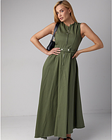 Легкое летнее длинное женское платье сарафан макси в пол хаки платье коттон турецкое без рукавов размер S