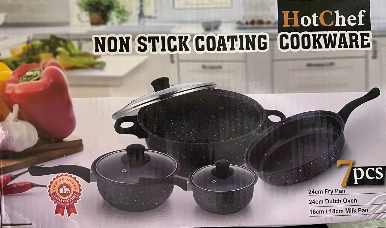 Набір каструль з мармуровим покриттям зі скляними кришками Hot Chef 7 предметів, фото 1