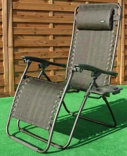 Садове Крісло Шезлонг до 120 кг Складаний Шезлонг для Дачі Zero Gravity XXL коричневий (з підстакаником), фото 1